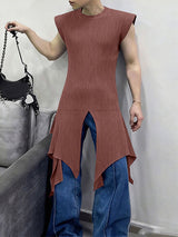 Men's Irregular Hem Textured Crew Neck Tank SKUL43005