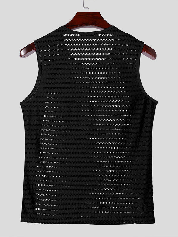 Mens Hollow-Out Mesh Stripe Knitted Tank SKUK74924