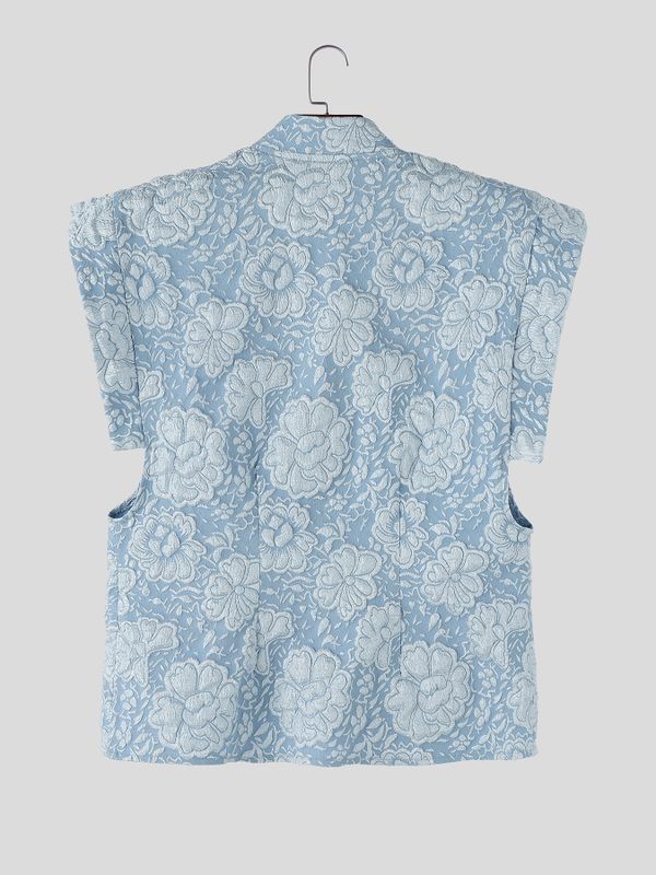 Men's New Chinese Style Floral Jacquard Mandarin Collar Shirt SKUL59790