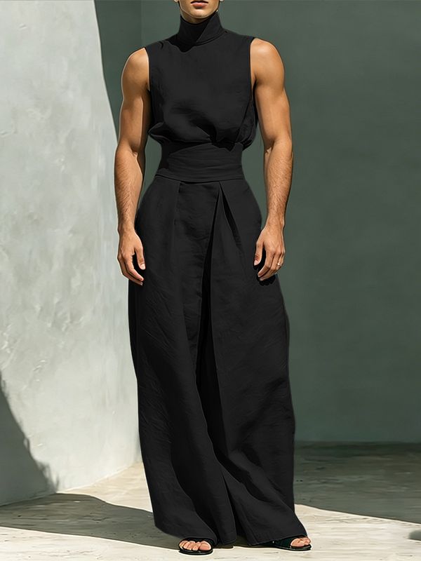 Men's Avant-Garde Sculpted High Turtleneck Two Pieces Outfit SKUL66137