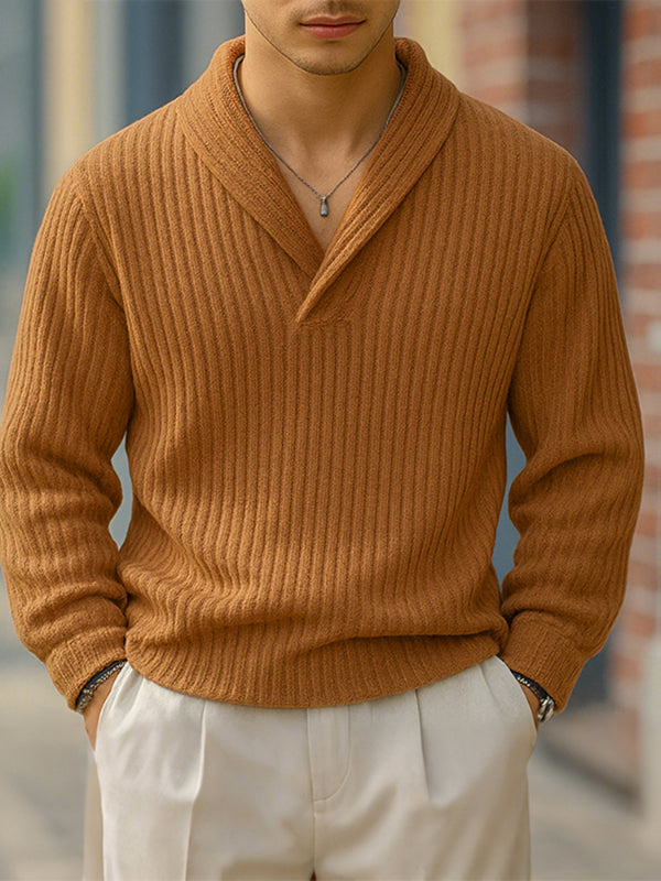 Men's Knit Textured Lapel Long Sleeve Sweater SKUL28254