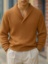 Men's Knit Textured Lapel Long Sleeve Sweater SKUL28254