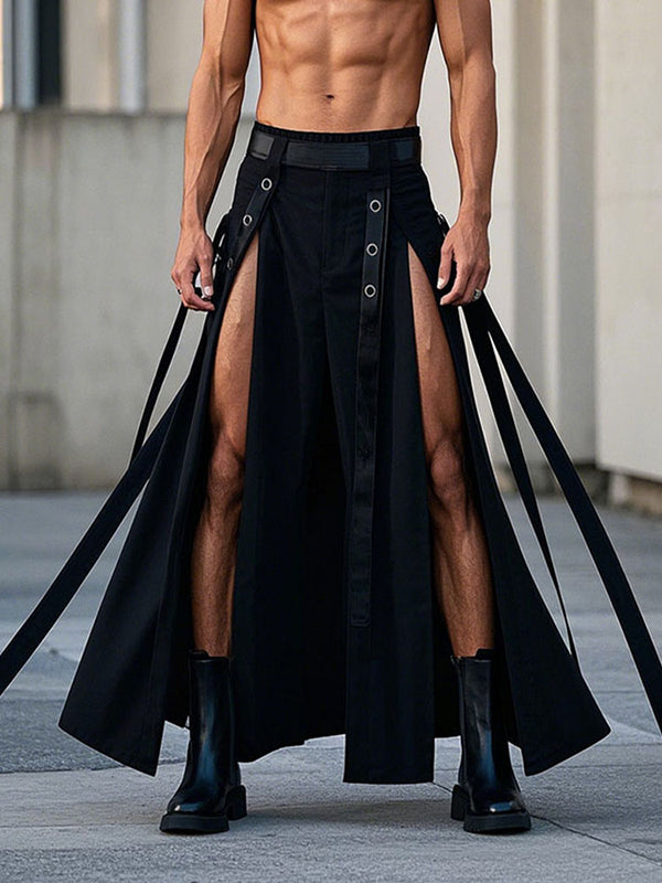 Mens Solid Color Long Slit Skirt SKUL11673