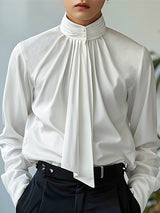 Mens French Style Solid Color Pleated Shirt SKUK74950