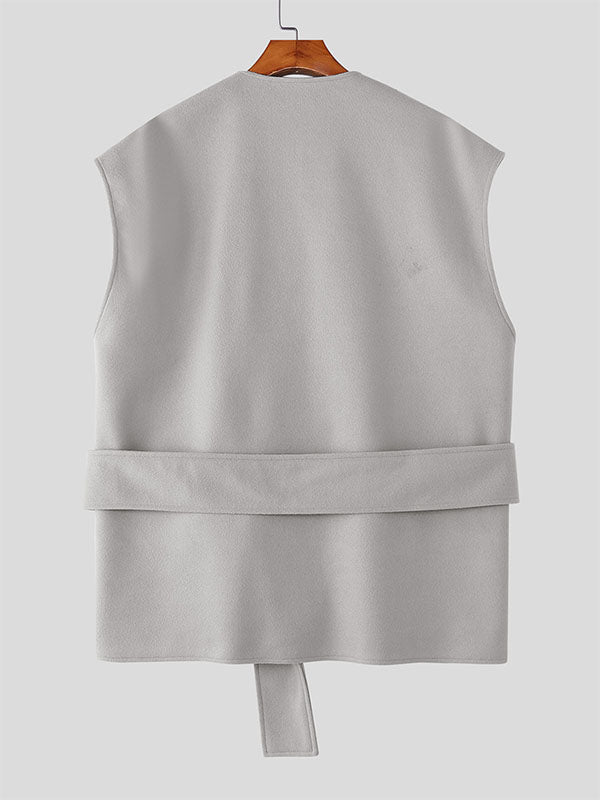 Men's Solid Tie Strap Casual Waistcoat SKUL28224