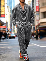 Men's Y2K Luxe Draped Cowl Neck Casual Two Pieces Outfit SKUL79009