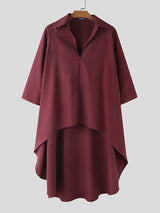 Men's Solid Color Long Hem Deep V Neck Long Sleeve Shirt SKUL50053