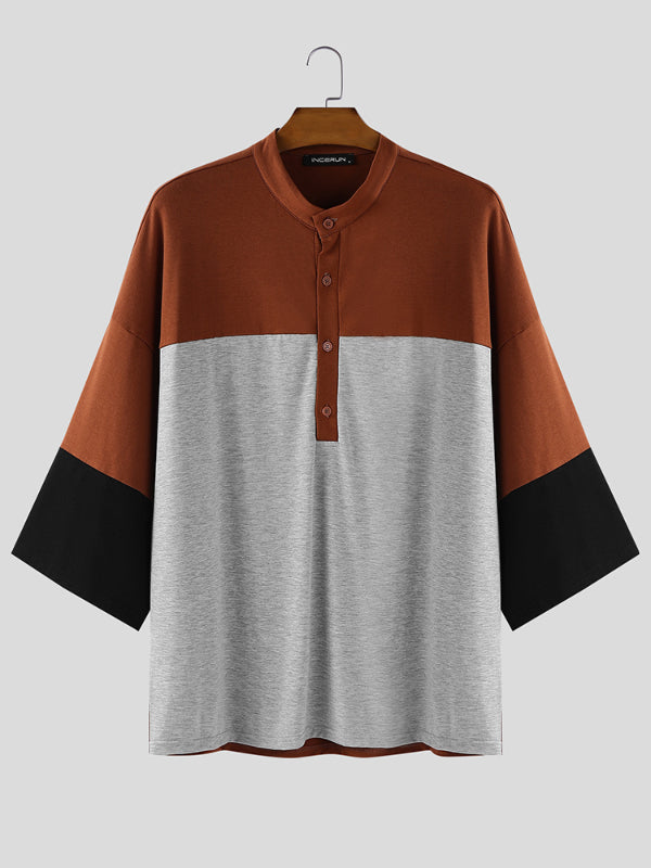 Men's Contrast Crew Neck 3/4 Length Sleeve T-Shirt SKUL28183