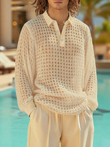 Men's Sheer Mesh Stand Collar Long Sleeve Shirt SKUL46275