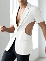 Men's Deconstructed Waist Cut Out Short Sleeve Blazer SKUL57674