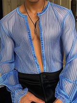 Mens Solid Color Sheer Long Sleeve Shirt SKUK77294