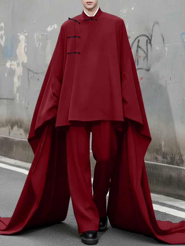 Men's Deconstructed New Chinese Style Floor-Length Long Sleeve Shirt SKUL48628