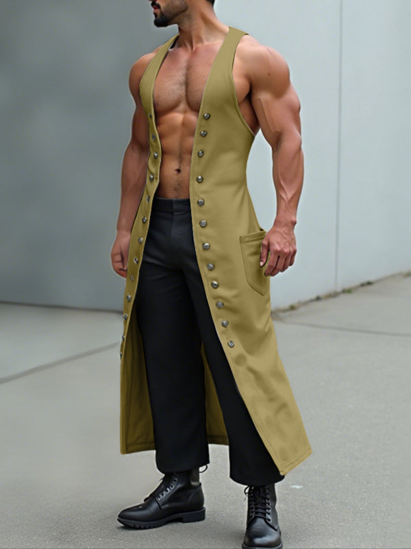 Mens Solid Color Long Hem Casual  Waistcoat SKUL24605