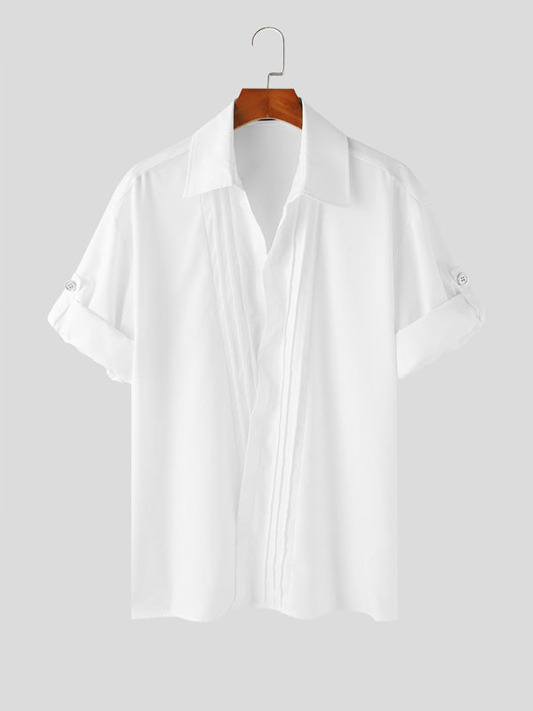 Mens Asymmetrical Pleated Short Sleeve Shirt SKUK71617