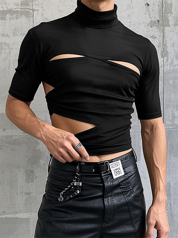 Mens Cut-Out Knit Short Sleeve T-Shirt SKUL09423