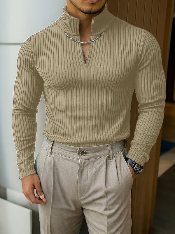 Men's Solid Color Textured Metal Chain Long Sleeve T-Shirt SKUL35274