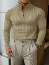 Men's Solid Color Textured Metal Chain Long Sleeve T-Shirt SKUL35274