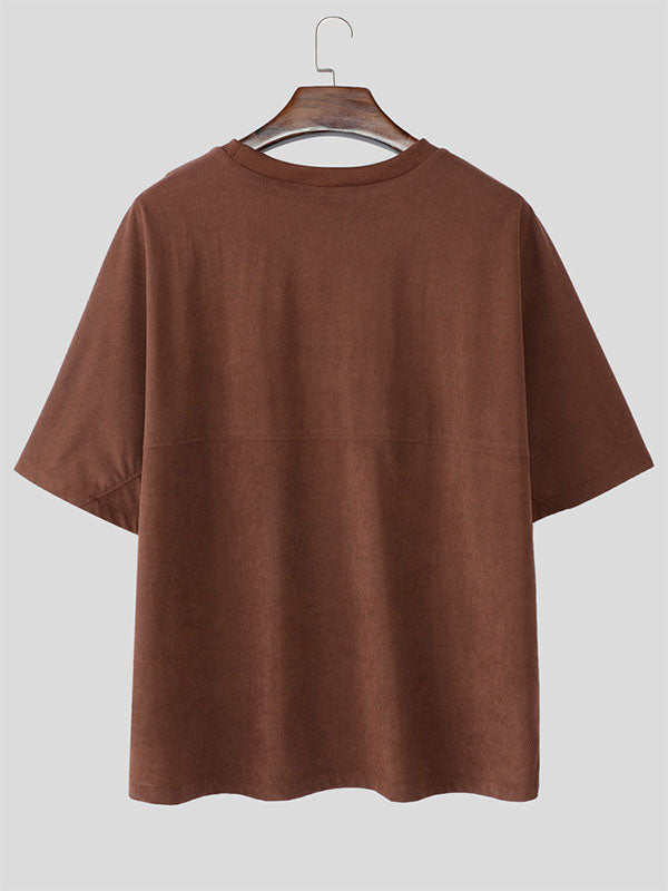 Mens Solid Color Zipper Short Sleeve T-Shirt SKUL17861