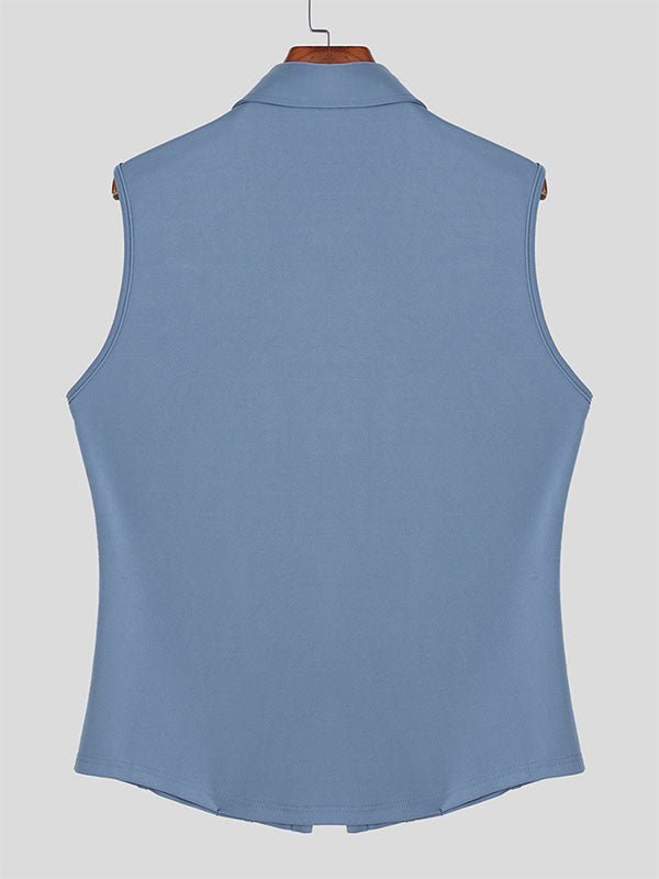 Men's Bow Patchwork Sleeveless Shirt SKUL20276