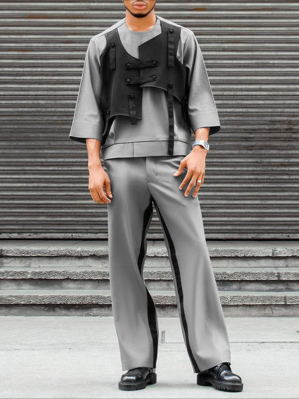 Men's Deconstructed Color Block Patchwork Two Pieces Outfit SKUL45387