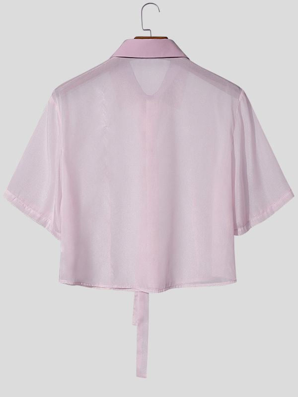 Men's 3D Rosette & Floating Ribbons Sheer Organza Cropped Shirt SKUL55379