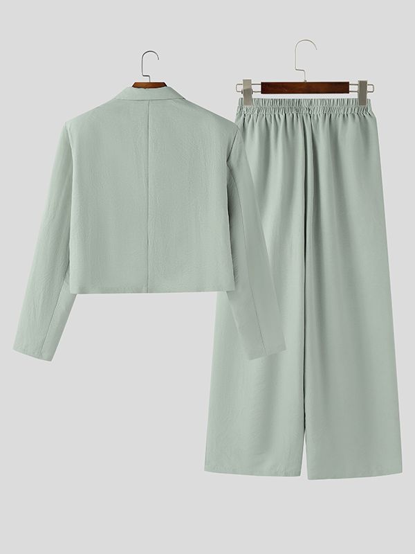 Men's Solid Color Textured Two Pieces Outfit SKUL48748