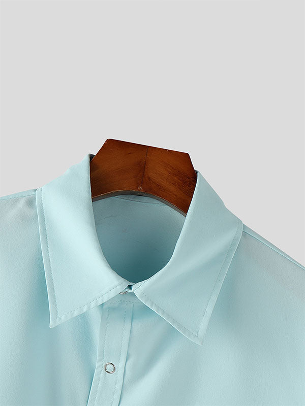Mens Solid Color Cropped Short Sleeve Shirt SKUL06491