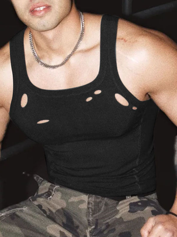 Mens Solid Color Cutout Casual Tank SKUL04418