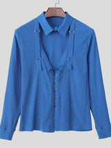 Men's Cut-Out Drawstring Eyelet Long Sleeve Shirt SKUL38657