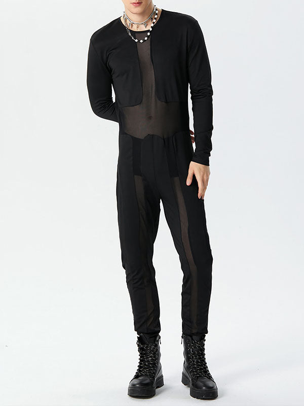 Mens Mesh Patchwork Long Sleeve Jumpsuit SKUK39070