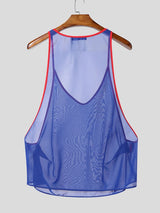 Men's Sexy Contrast Binding Ultra-Thin Strap Deep Cutout Mesh Fitted Gym Tank SKUL72673