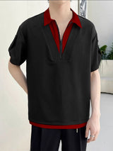 Men's Color Block V Neck Short Sleeve T-Shirt SKUL38892