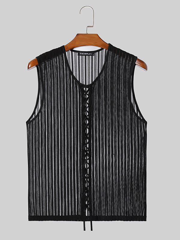 Mens Center Front Strap U-Neck Sleeveless Vest SKUK54051