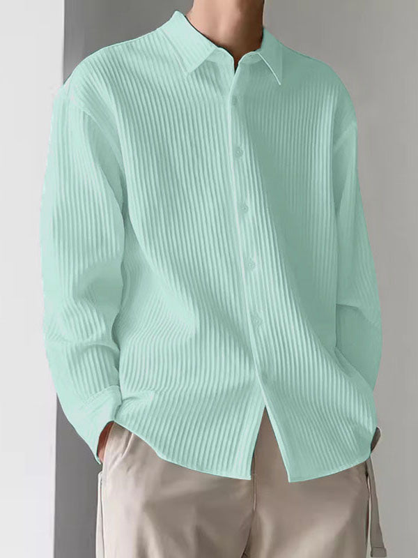 Mens Striped Solid Color Long Sleeve Shirt SKUK70553