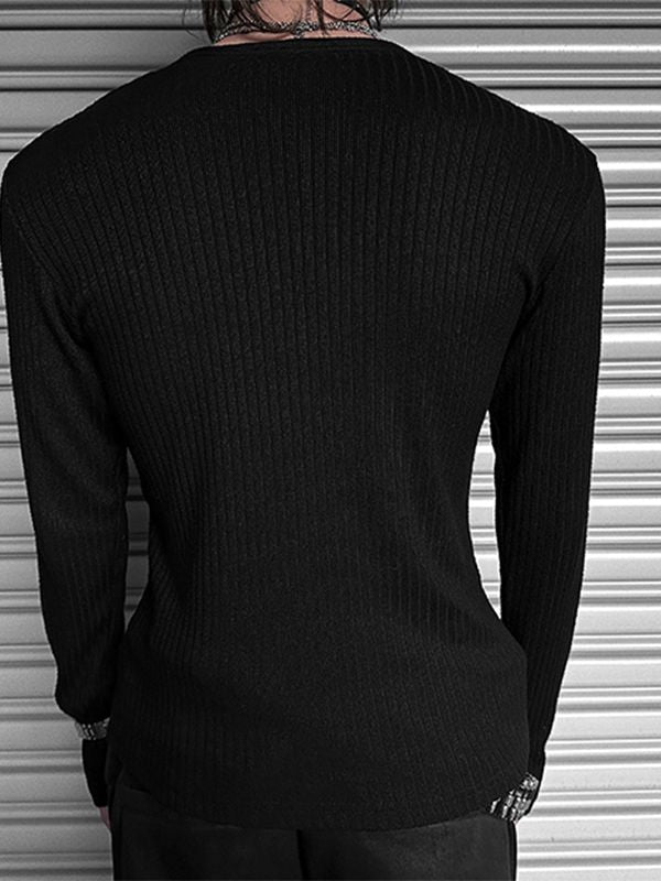 Men's Solid Color Textured Long Sleeve T-Shirt SKUL39984