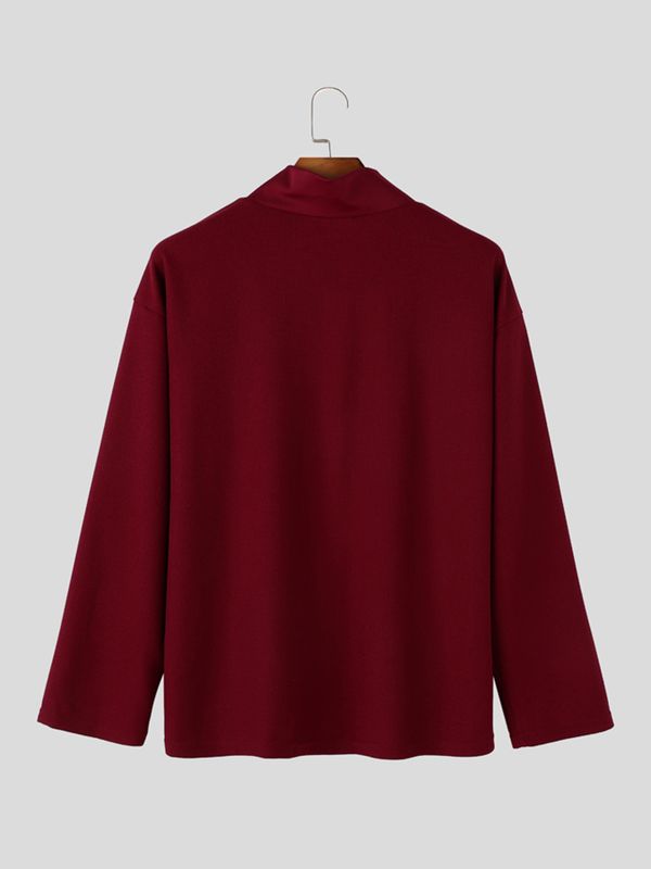 Men's Clean Fit Quiet Luxury Overlap Cross V-Neck Textured Waffle Knit Long Sleeve V-Neck Sweater SKUL82442