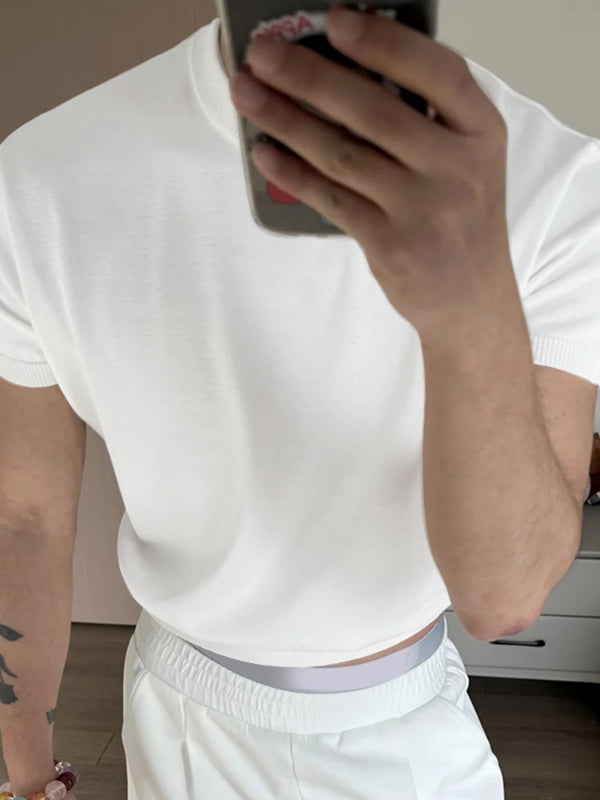 Mens Solid Color Cropped Short Sleeve T-Shirt SKUL11807