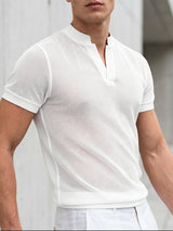 Men's Hollow Sheer Stand Collar Short Sleeve Shirt SKUL58825