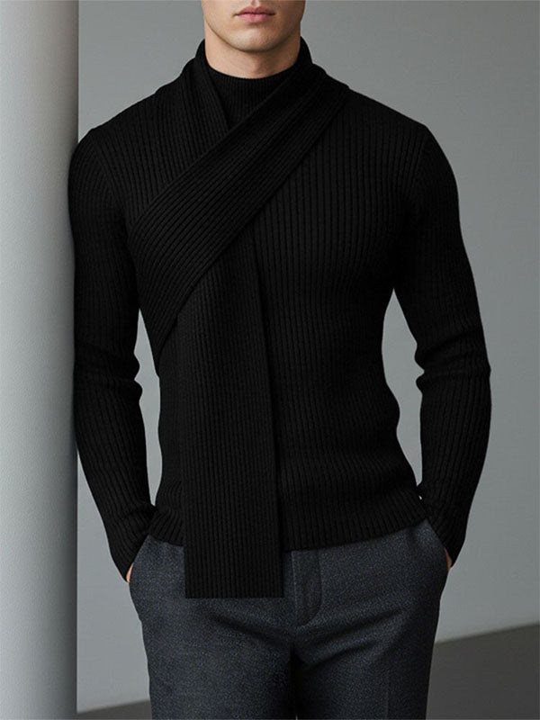 Men's Textured Knit Neck Warmer Long Sleeve Sweater SKUL43817