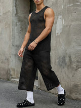 Men's Avant-Garde Geometric Hollow-Out Mesh Two Pieces Outfit SKUL58537