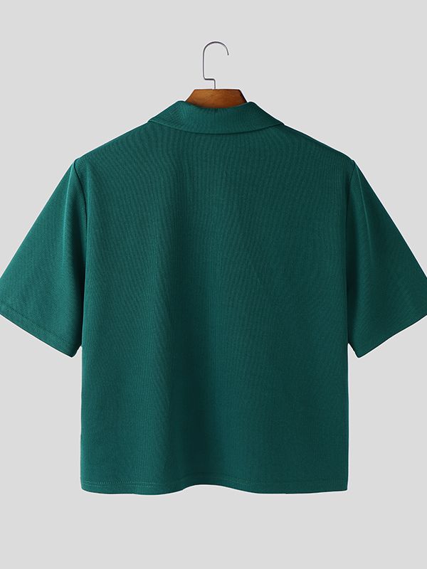 Men's Solid Color Textured Zipper Short Sleeve T-shirt SKUL46018