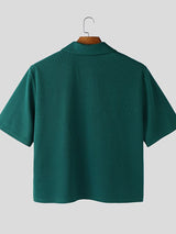 Men's Solid Color Textured Zipper Short Sleeve T-shirt SKUL46018