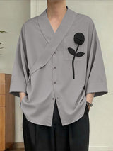 Men's 3D Long-Stem Rose Patch Overlap Shirt SKUL61944