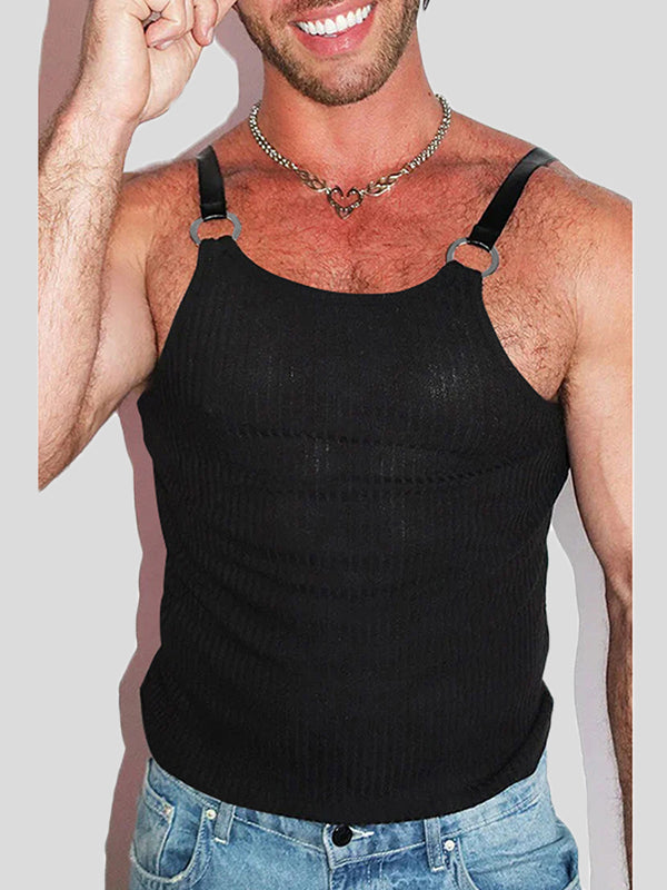 Mens Striped Textured Fitted Sleeveless Tank SKUL01119