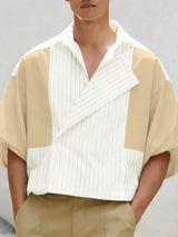 Men's Striped Loose Patchwork Half Sleeve Shirt SKUL51976