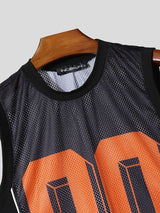Men's High Street Retro Americana Mesh Translucent Number Graphic Slim Fitted Muscle Tank SKUL56150