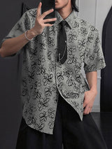 Men's Floral Print Plaid Short Sleeve Shirt SKUL51064