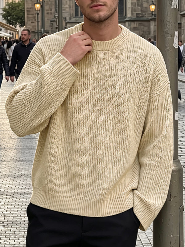 Men's Clean Fit Urban Casual Corduroy Ribbed Drop Shoulder Wide Cuff Long Sleeve Sweater SKUL81063