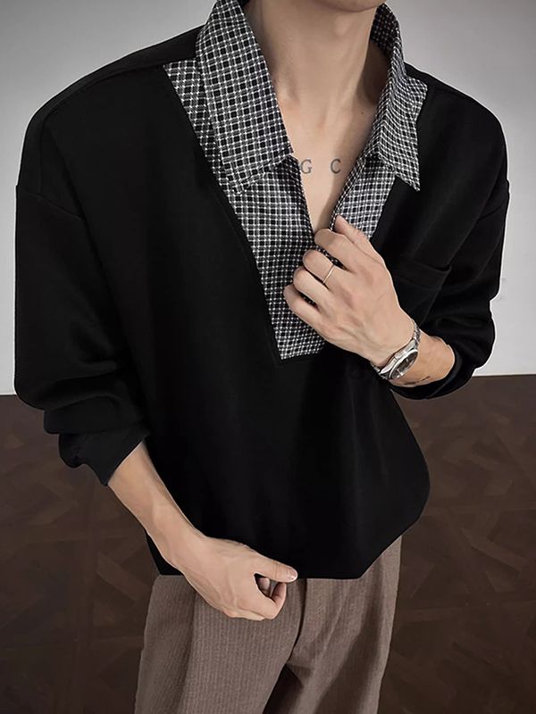 Men's Faux Two-Piece Plaid Long Sleeve Sweatshirt SKUL35129