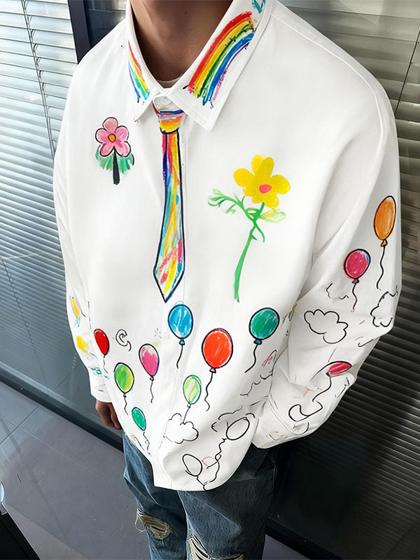 Men's Fun Crayon Print Long Sleeve Shirt SKUL41205